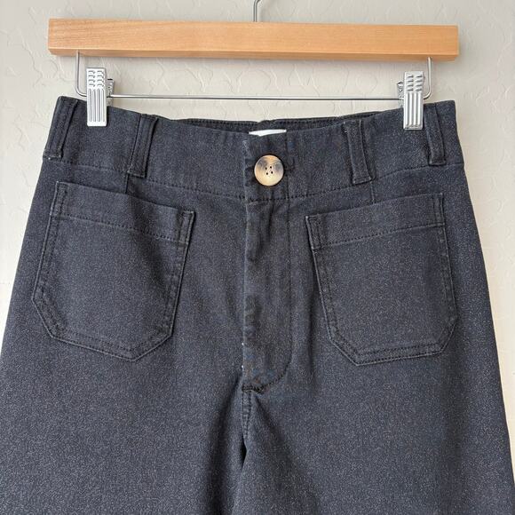 NWT Anthropologie Maeve The Colette Sparkle Black Denim Cropped Wide-Leg Jean 27 - Picture 3 of 10